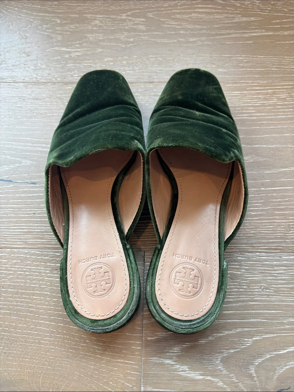 Tory Burch Olive Green Velvet Slip-On Mules - Picture 2 of 6